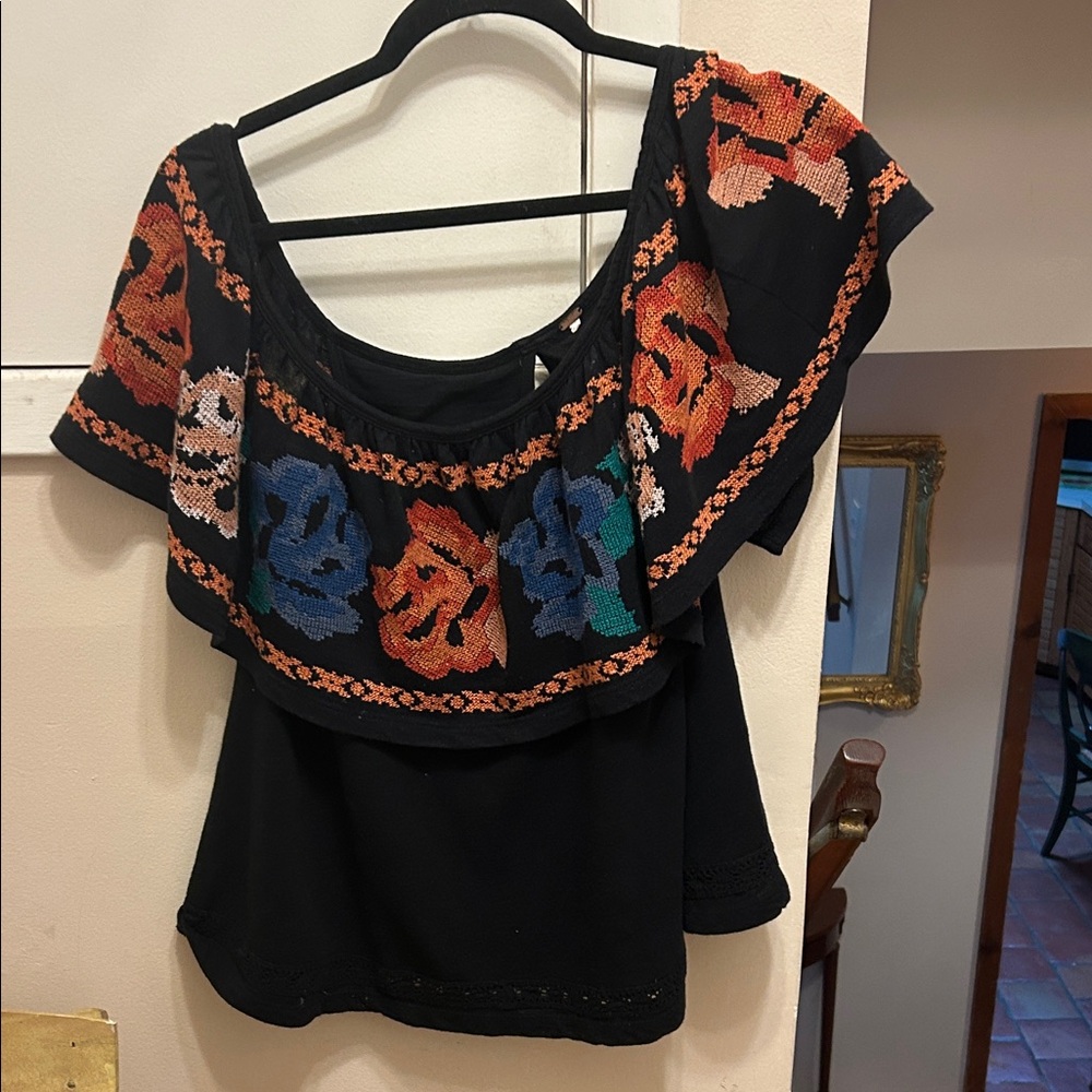 Free people hand embroidered off the shoulder beautiful beautiful top